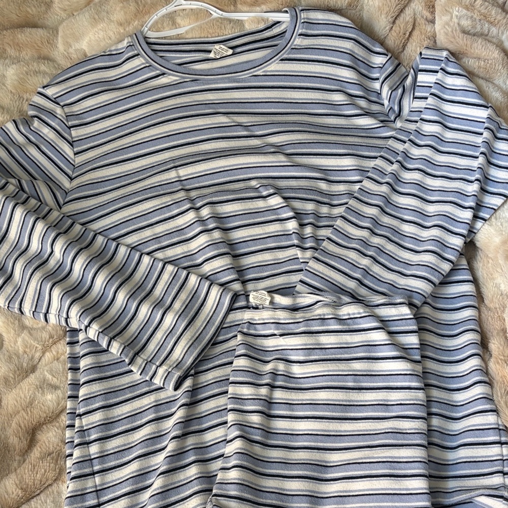 Set Active Striped Long Sleeve Top - Light Blue & White